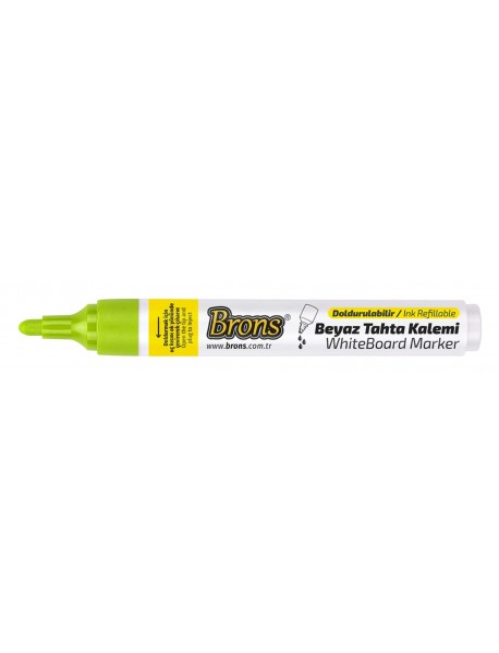 Brons White Board Refillable Marker Lime Round Nib