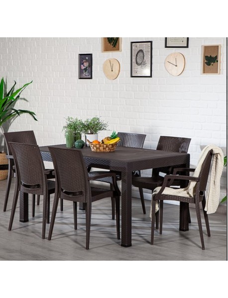 RATTAN RECTANGULAR TABLE BROWN