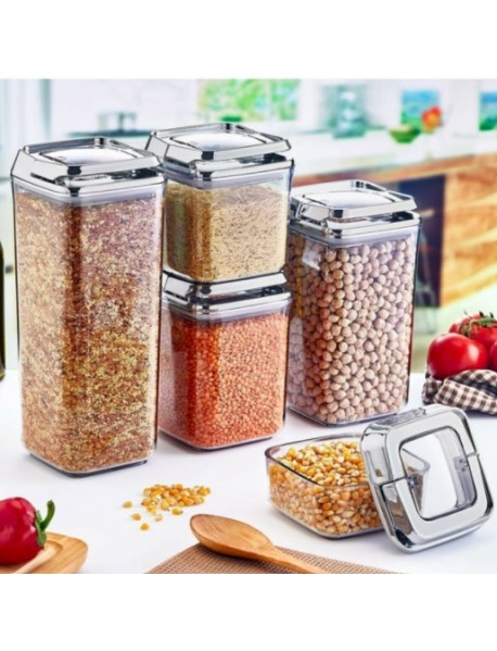 Vacuum Square Chrome Storage Jar Set 5 pcs
(250ml + 700ml + 900ml + 1200ml + 1700ml)