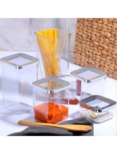 Square Chrome Storage Jar Set 5 pcs
(250ml + 700ml + 900ml + 1200ml + 1700ml)