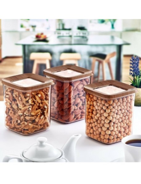 Square Wooden Storage Jar Set 3 pcs
(900ml + 900ml + 900ml)