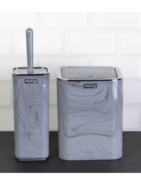 Square Chrome Marble Bathroom Set 2 pcs (Brush&Can)