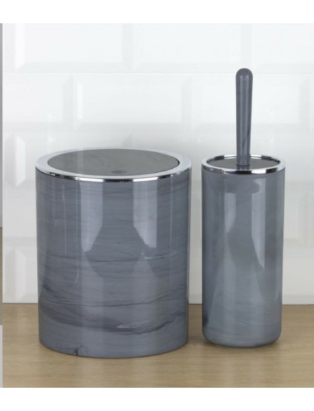 Marble Design Chrome Round Bathroom Set 2 pcs (Brush&Can)