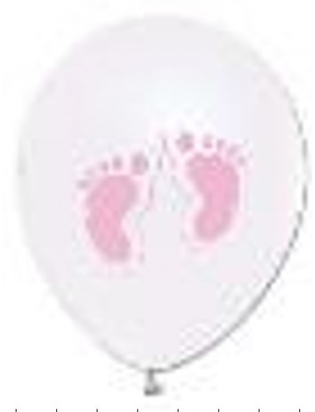 1+1 PINK BABY FEET PRINTED METALLIC WHITE 12" BALLOON (100PCS)