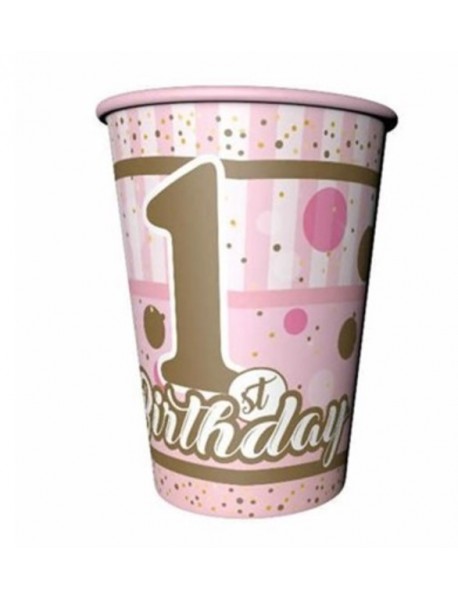 FIRST BIRTHDAY GIRL CUPS 8 OZ (8PCS)