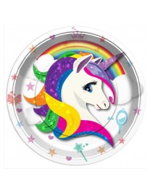 RAINBOW UNICORN PLATES 23CM (8 PCS)