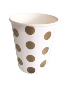 GOLD DOTS WHITE CUPS 8 OZ (8AD)