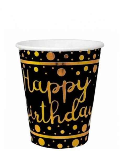 VARAK GOLD HAPPY BIRTHDAY PRINTED 220/240cc BLACK CUPS (6 PCS)