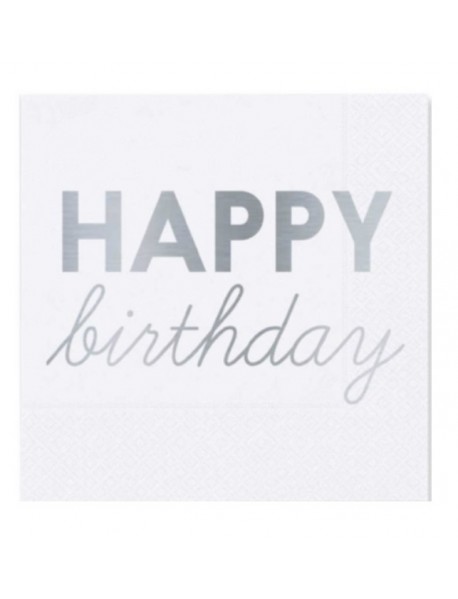 SILVER FOIL  HAPPY BIRTHDAY PRINTED NAPKIN (16PCS)