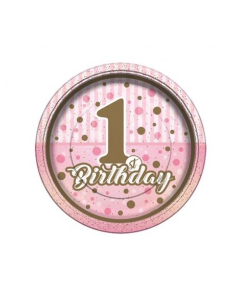 FIRST BIRTHDAY GIRL PLATES 23CM (8PCS)