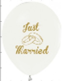 1+1 GOLD JUST MARRIED PRINTED METALLIC WHITE 12" BALLOONS (100pcs)