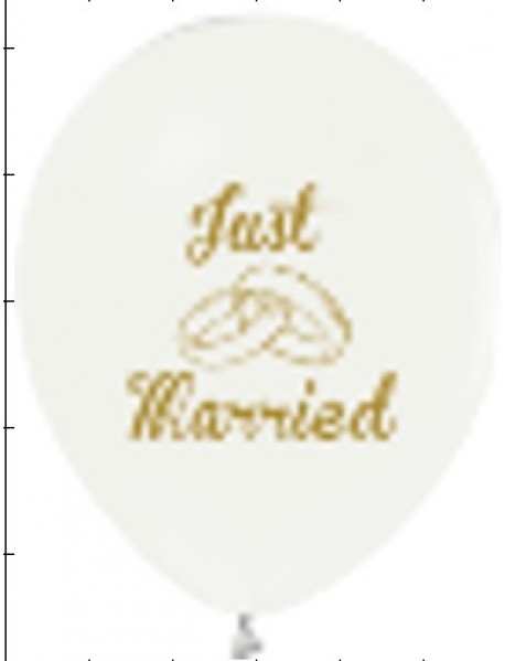 1+1 GOLD JUST MARRIED PRINTED METALLIC WHITE 12" BALLOONS (100pcs)