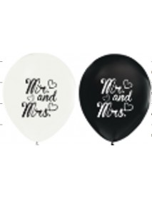 1+1 PRINTED MR & MRS BLACK & WHITE 12" BALLOONS (100pcs)