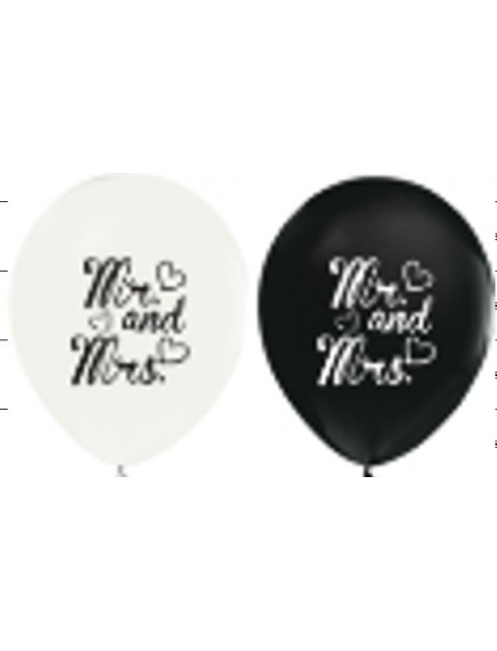 1+1 PRINTED MR & MRS BLACK & WHITE 12" BALLOONS (100pcs)