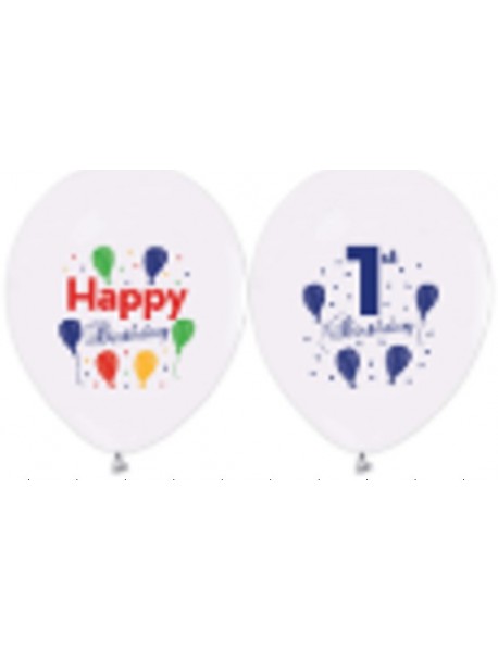 4+1 "RADIANT BIRTHDAY 1st AGE" PRINTED WHITE 12" BALLOONS (100pcs)