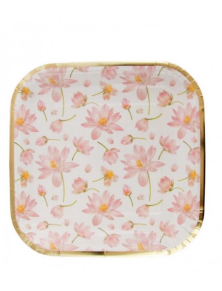 GOLD FOIL FLOWER PRINTED SQUARE PLATES 23CM (6PCS)