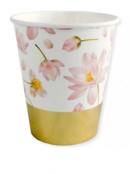 GOLD FOIL FLOWER PRINTED 220/240cc CUPS (6PCS)