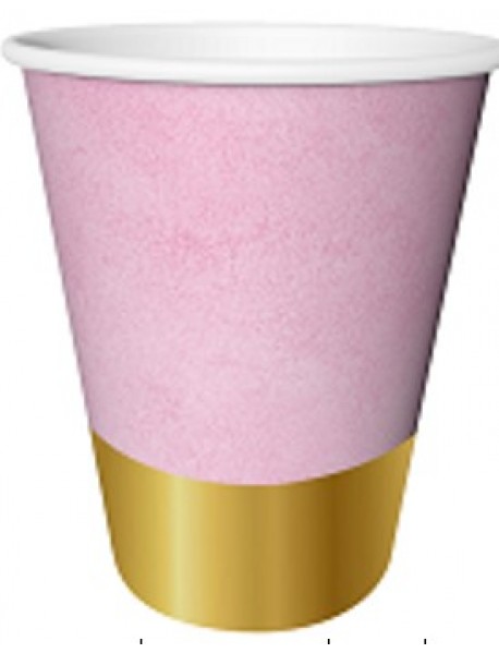 GOLD FOIL PRINTED PINK 220/240cc CUPS (6PCS)