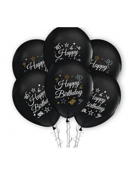 3+1 SPARKLING CONFETTI HAPPY BIRTHDAY PRINTED 12" BLACK BALLOON (100 PCS)