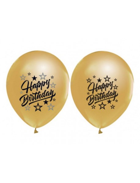 2+1 GOLDEN STARS HAPPY BIRTHDAY PRINTED 12" GOLD BALLOON (100 PCS)