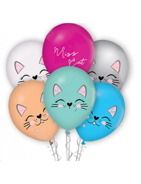 4+1 MISS CAT PRINTED 12" PASTEL BALLOON 100PCS