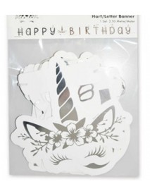 UNICORN SILVER HAPPY BIRTHDAY BANNER (2,50m)