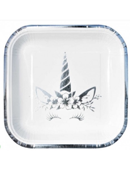 UNICORN SILVER PRINTED SQUARE PLATE 23cm (6PCS)