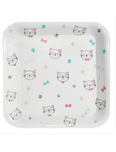 MISS CAT SQUARE PLATES 18CM (8 PCS)