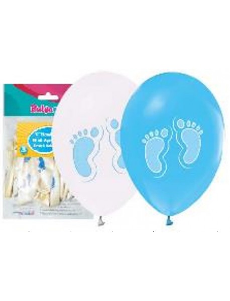 1+1 CUTE FEET PRINTED METALLIC LIGHT BLUE&WHITE 12" BALLOONS 14PCS