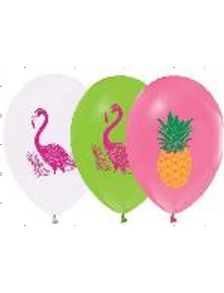 2 COLOR FLAMINGO PRINTED 12" BALLOON 14PCS