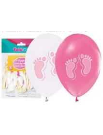 1+1 CUTE FEET PRINTED METALLIC PINK & WHITE 12" BALLOONS 14PCS