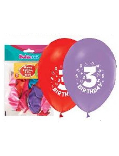 1+1 "HAPPY BIRTHDAY 3 AGE"PRINTED 12" BALLOONS 16PCS