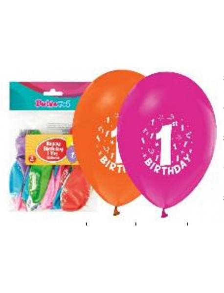 1+1 "HAPPY BIRTHDAY 1 AGE"PRINTED 12" BALLOONS 16PCS