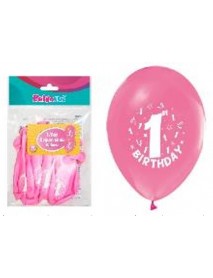 1+1 "HAPPY BIRTHDAY 1 AGE"PRINTED PINK 12" BALLOONS 16PCS