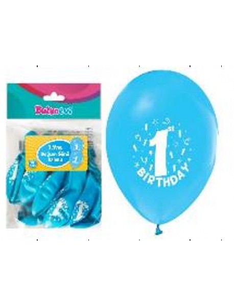 1+1 "HAPPY BIRTHDAY 1 AGE"PRINTED LIGHT BLUE 12" BALLOONS 16PCS