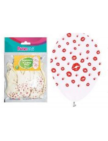 ALL AROUND KISSES PRINTED WHITE 12" BALLOONS 14PCS