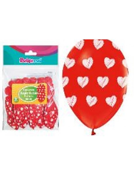 ALL AROUND HEARTS PRINTED RED 12" BALLOONS 14PCS