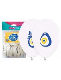 EVIL EYE PRINTED WHITE 12" BALLOONS 16PCS