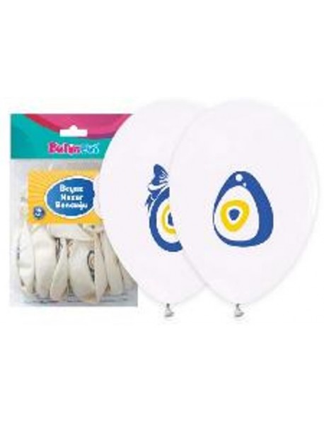 EVIL EYE PRINTED WHITE 12" BALLOONS 16PCS