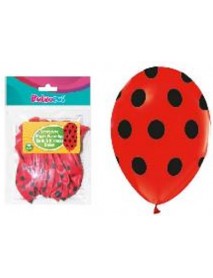 ALL AROUND BLACK DOTS PRINTED RED 12" BALLOONS (14PCS)