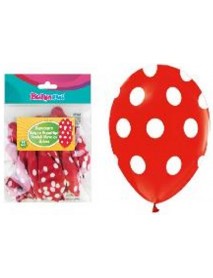 ALL AROUND WHITE DOTS PRINTED RED 12" BALLOONS (14PCS)