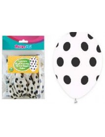 ALL AROUND BLACK DOTS PRINTED WHITE 12" BALLOONS (14PCS)