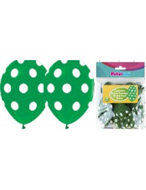 ALL AROUND WHITE DOTS PRINTED 12'' BALLOON GREEN - 14 PCS