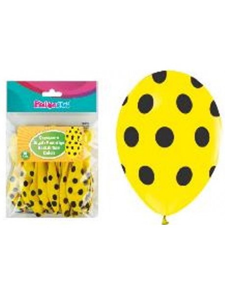 ALL AROUND BLACK DOTS PRINTED YELLLOW 12" BALLOONS (14PCS)