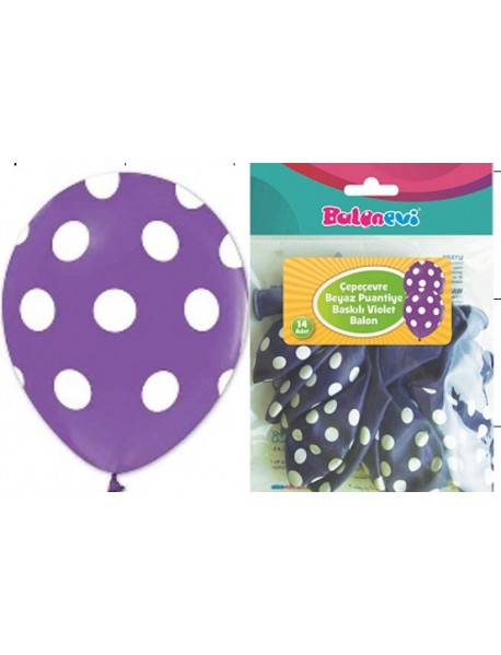 ALL AROUND WHITE DOTS PRINTED 12" VIOLET BALLOON (14 PCS)