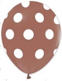 ALL AROUND WHITE DOTS PRINTED 12" BROWN BALLOON (14 PCS)