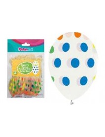 ALL AROUND FLOURESCENT POLKA DOTS PRINTED CLEAR 12" BALLOONS 14 PCS