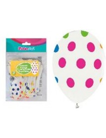 ALL AROUND FLUORESCENT POLKA DOTS PRINTED WHITE 12" BALLOONS 14 PCS