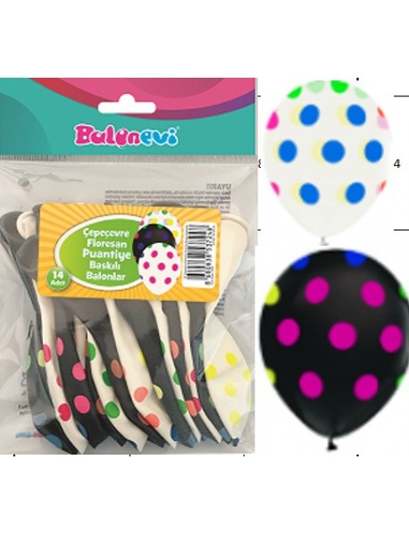 ALL AROUND FLUORESCENT DOTS PRINTED BALLOON - 14 PCS