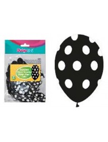 ALL AROUND WHITE DOTS PRINTED BLACK 12" BALLOONS 14PCS